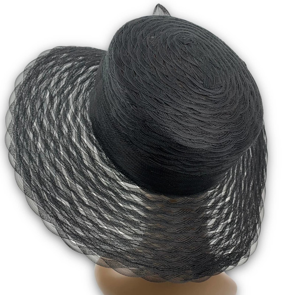 Vintage PLAZE SUITE NEW YORK glam black mesh hat with large bow - Picture 3 of 12